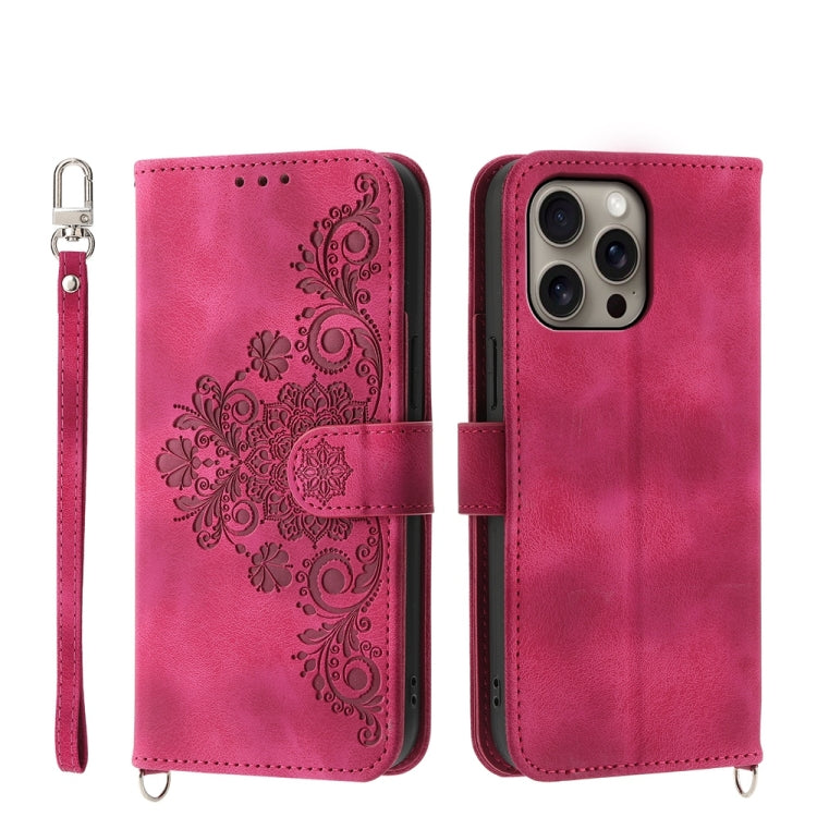 Skin-feel Flowers Embossed Wallet Leather Phone Case, For iPhone 16e, For iPhone 16 Pro Max, For iPhone 16 Pro, For iPhone 16 Plus