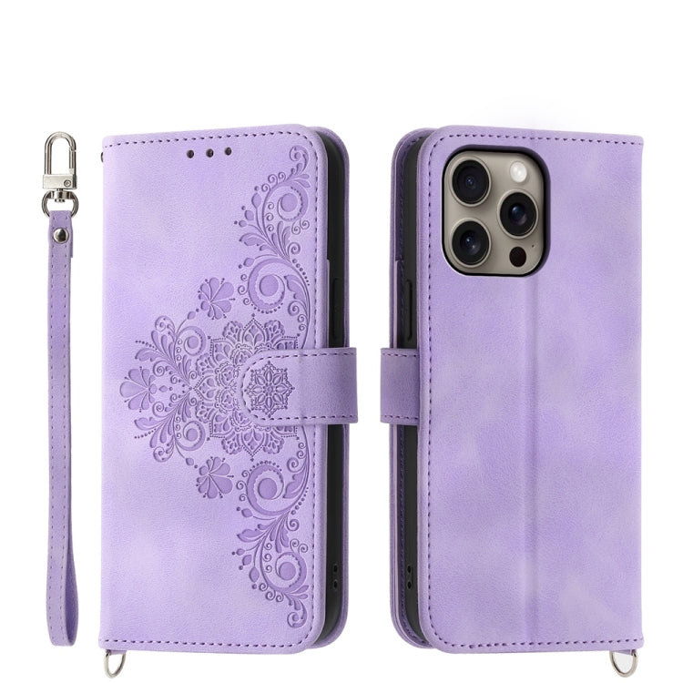 Skin-feel Flowers Embossed Wallet Leather Phone Case, For iPhone 16e, For iPhone 16 Pro Max, For iPhone 16 Pro, For iPhone 16 Plus