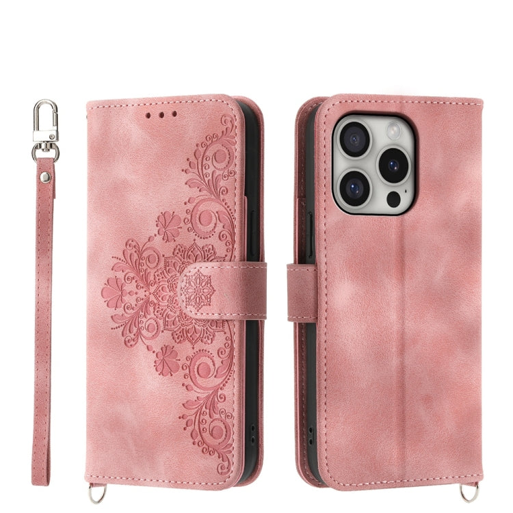 Skin-feel Flowers Embossed Wallet Leather Phone Case, For iPhone 16e, For iPhone 16 Pro Max, For iPhone 16 Pro, For iPhone 16 Plus