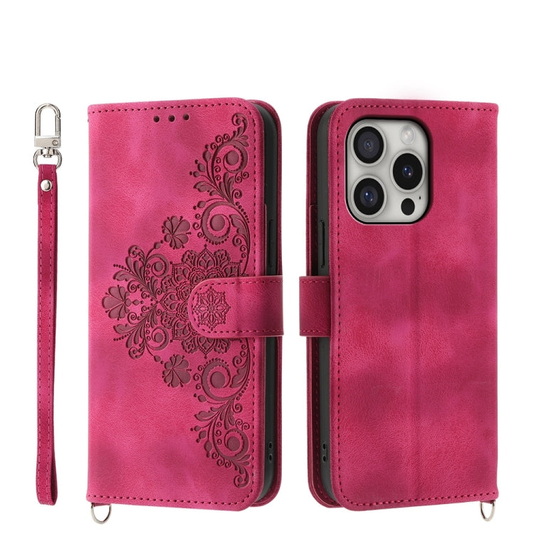 Skin-feel Flowers Embossed Wallet Leather Phone Case, For iPhone 16e, For iPhone 16 Pro Max, For iPhone 16 Pro, For iPhone 16 Plus