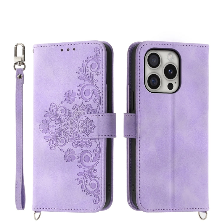 Skin-feel Flowers Embossed Wallet Leather Phone Case, For iPhone 16e, For iPhone 16 Pro Max, For iPhone 16 Pro, For iPhone 16 Plus
