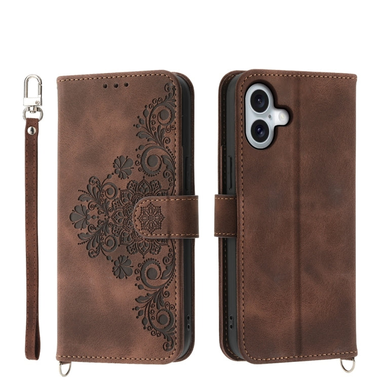 Skin-feel Flowers Embossed Wallet Leather Phone Case, For iPhone 16e, For iPhone 16 Pro Max, For iPhone 16 Pro, For iPhone 16 Plus