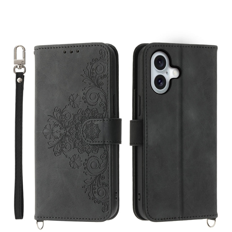 Skin-feel Flowers Embossed Wallet Leather Phone Case, For iPhone 16, For iPhone 15 Pro Max, For iPhone 15 Pro, For iPhone 15 Plus