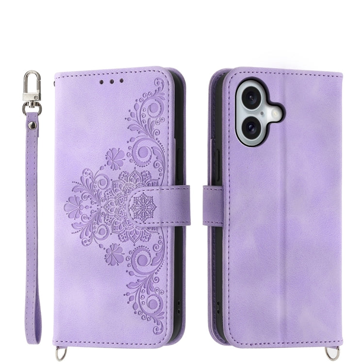 Skin-feel Flowers Embossed Wallet Leather Phone Case, For iPhone 16, For iPhone 15 Pro Max, For iPhone 15 Pro, For iPhone 15 Plus
