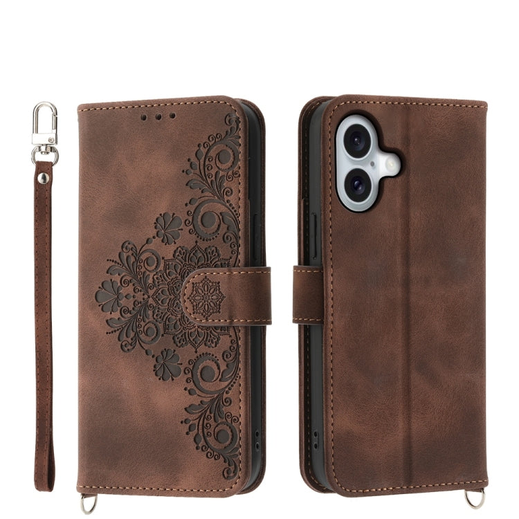 Skin-feel Flowers Embossed Wallet Leather Phone Case, For iPhone 16, For iPhone 15 Pro Max, For iPhone 15 Pro, For iPhone 15 Plus