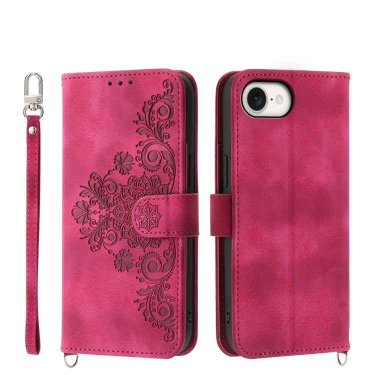 Skin-feel Flowers Embossed Wallet Leather Phone Case, For iPhone 16e, For iPhone 16 Pro Max, For iPhone 16 Pro, For iPhone 16 Plus