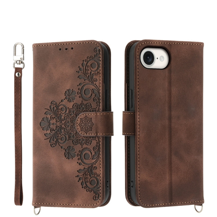 Skin-feel Flowers Embossed Wallet Leather Phone Case, For iPhone 16e, For iPhone 16 Pro Max, For iPhone 16 Pro, For iPhone 16 Plus