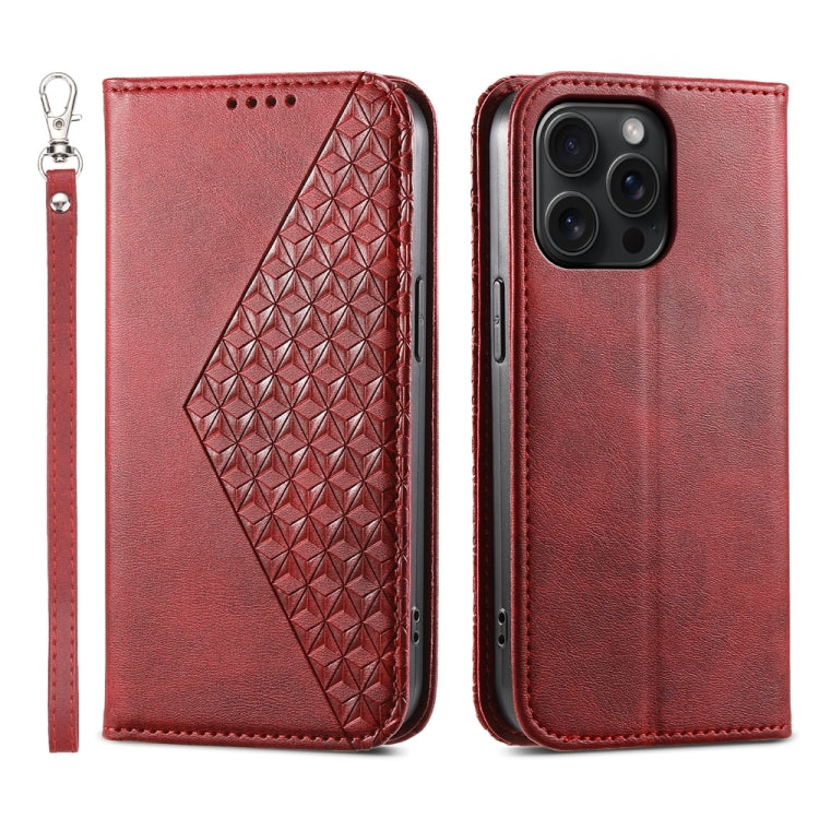 Cubic Grid Calf Texture Magnetic Leather Phone Case, For iPhone 16, For iPhone 15 Pro Max, For iPhone 15 Pro, For iPhone 15 Plus