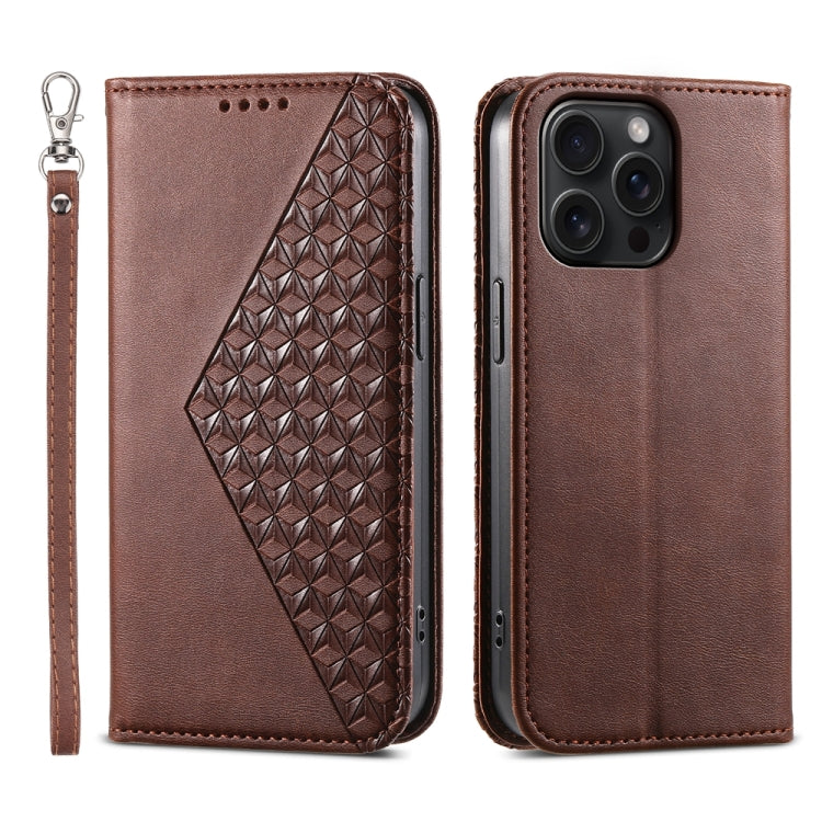 Cubic Grid Calf Texture Magnetic Leather Phone Case, For iPhone 16, For iPhone 15 Pro Max, For iPhone 15 Pro, For iPhone 15 Plus