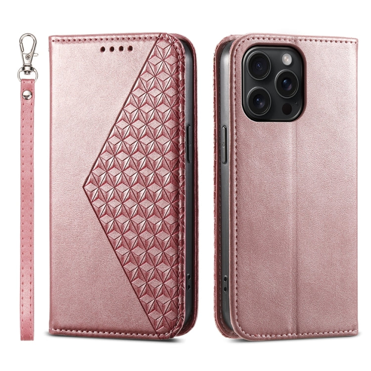 Cubic Grid Calf Texture Magnetic Leather Phone Case, For iPhone 16, For iPhone 15 Pro Max, For iPhone 15 Pro, For iPhone 15 Plus