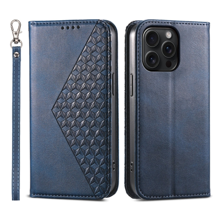 Cubic Grid Calf Texture Magnetic Leather Phone Case, For iPhone 16, For iPhone 15 Pro Max, For iPhone 15 Pro, For iPhone 15 Plus