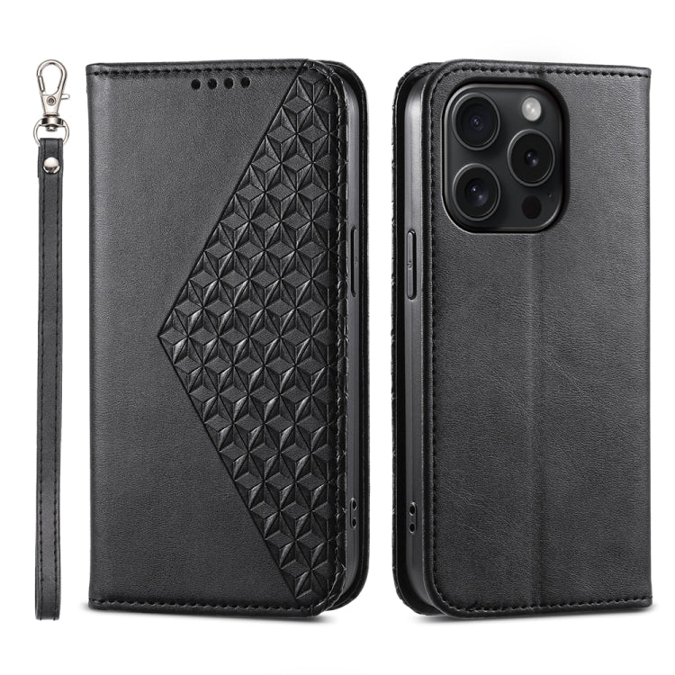 Cubic Grid Calf Texture Magnetic Leather Phone Case, For iPhone 16, For iPhone 15 Pro Max, For iPhone 15 Pro, For iPhone 15 Plus