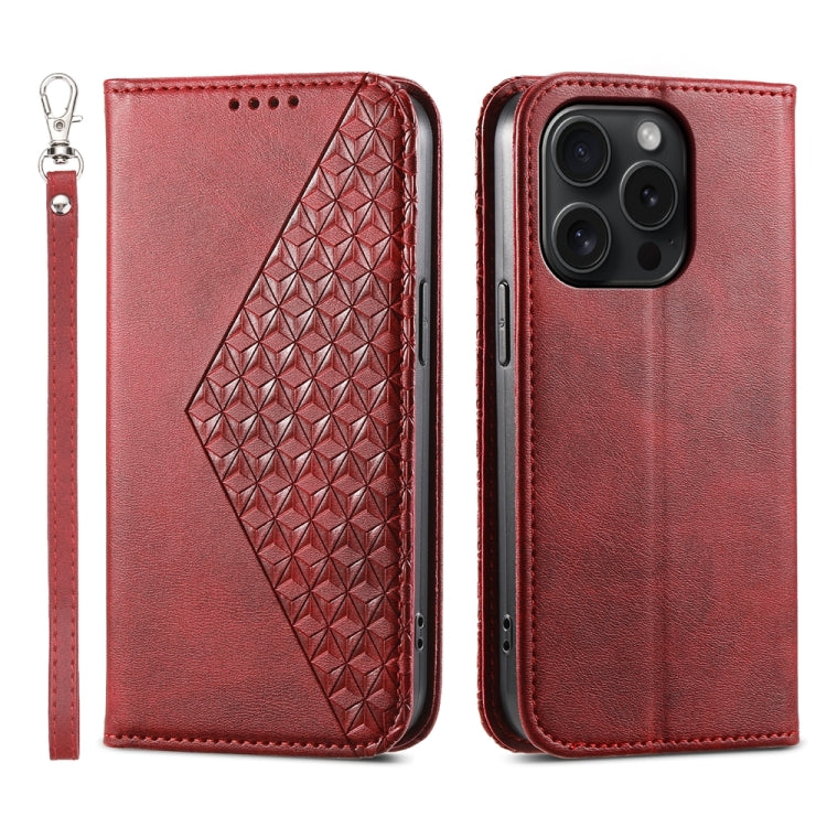 Cubic Grid Calf Texture Magnetic Leather Phone Case, For iPhone 16, For iPhone 15 Pro Max, For iPhone 15 Pro, For iPhone 15 Plus