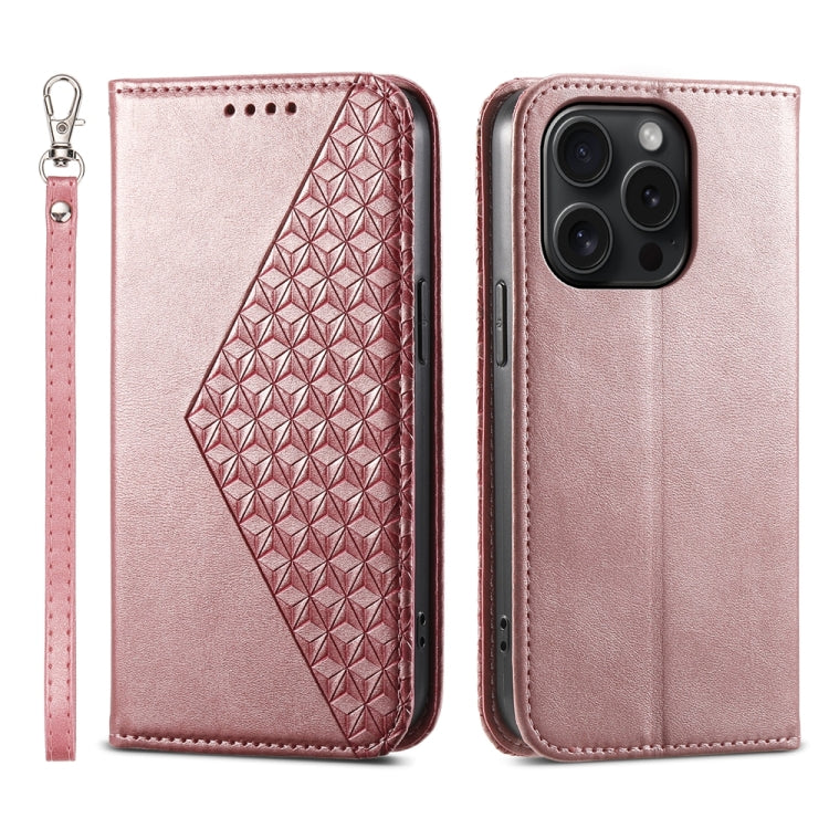 Cubic Grid Calf Texture Magnetic Leather Phone Case, For iPhone 16, For iPhone 15 Pro Max, For iPhone 15 Pro, For iPhone 15 Plus