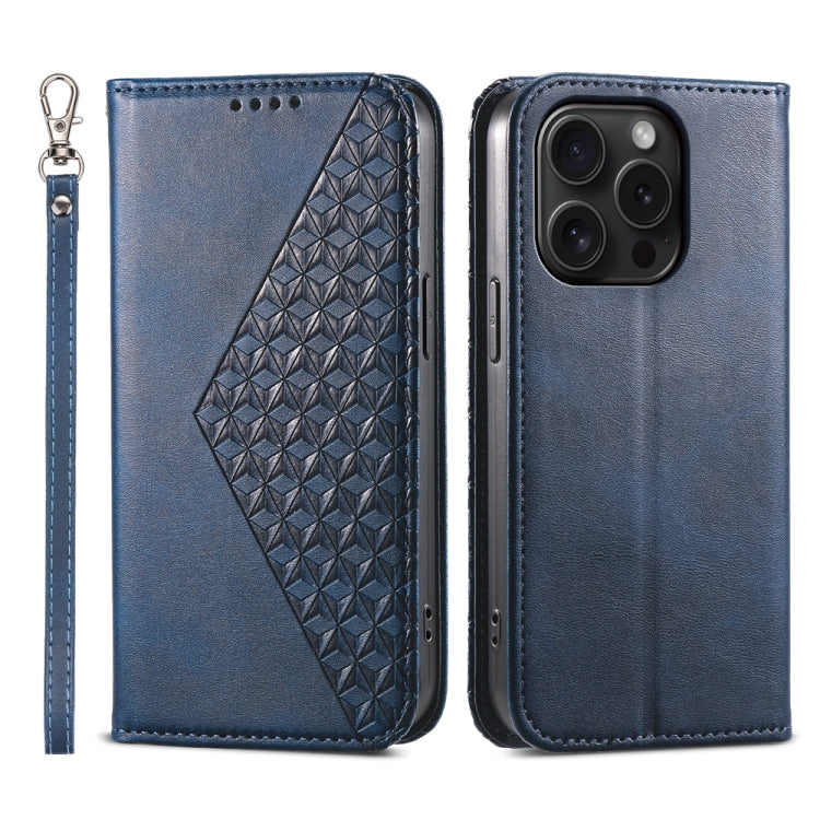Cubic Grid Calf Texture Magnetic Leather Phone Case, For iPhone 16, For iPhone 15 Pro Max, For iPhone 15 Pro, For iPhone 15 Plus
