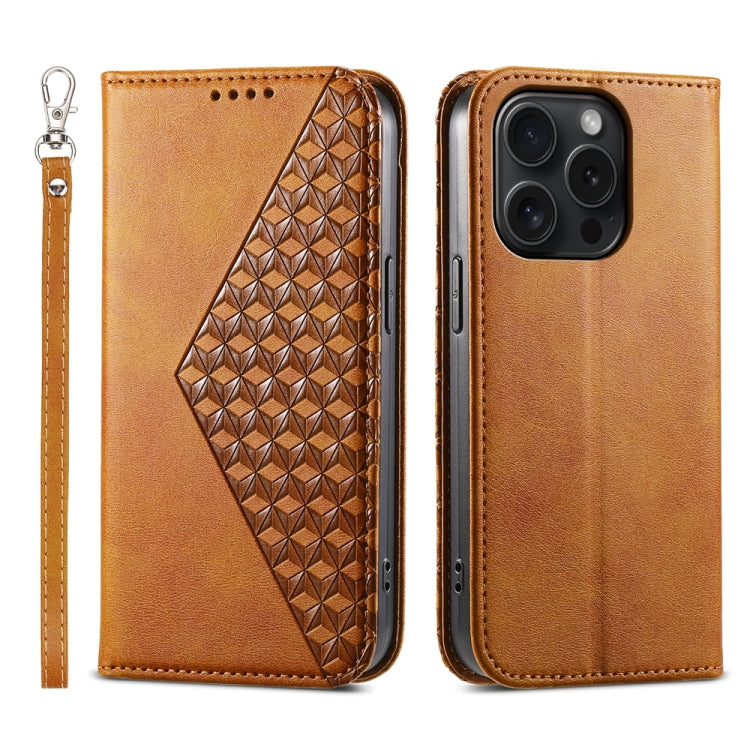 Cubic Grid Calf Texture Magnetic Leather Phone Case, For iPhone 16, For iPhone 15 Pro Max, For iPhone 15 Pro, For iPhone 15 Plus