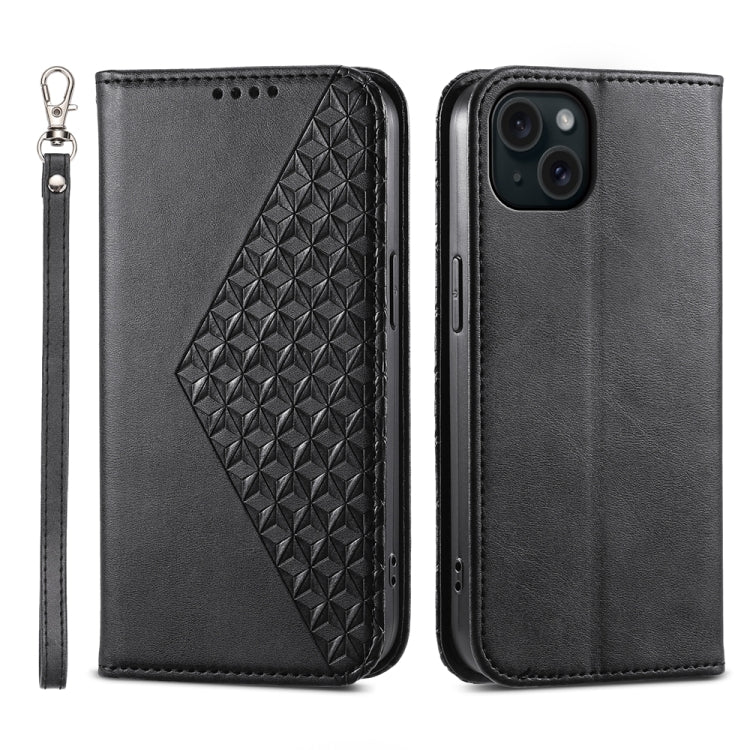 Cubic Grid Calf Texture Magnetic Leather Phone Case, For iPhone 16, For iPhone 15 Pro Max, For iPhone 15 Pro, For iPhone 15 Plus