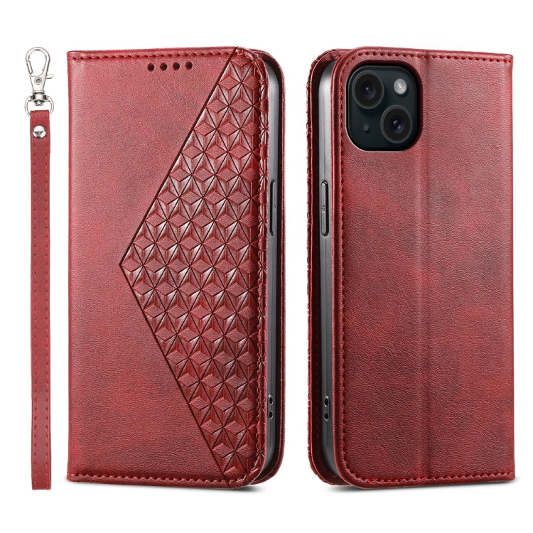 Cubic Grid Calf Texture Magnetic Leather Phone Case, For iPhone 16, For iPhone 15 Pro Max, For iPhone 15 Pro, For iPhone 15 Plus