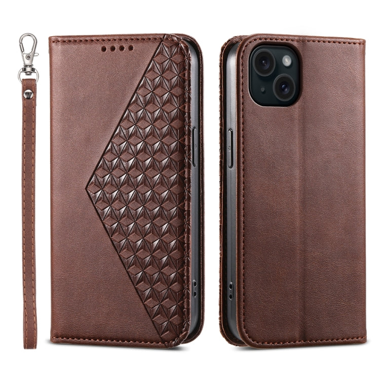 Cubic Grid Calf Texture Magnetic Leather Phone Case, For iPhone 16, For iPhone 15 Pro Max, For iPhone 15 Pro, For iPhone 15 Plus