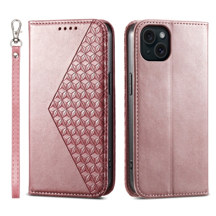 Cubic Grid Calf Texture Magnetic Leather Phone Case, For iPhone 16, For iPhone 15 Pro Max, For iPhone 15 Pro, For iPhone 15 Plus