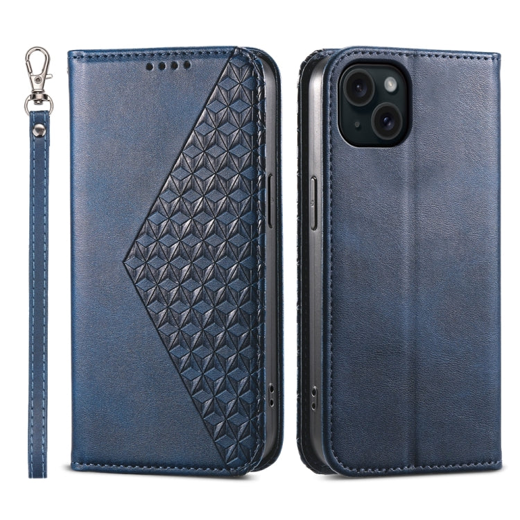 Cubic Grid Calf Texture Magnetic Leather Phone Case, For iPhone 16, For iPhone 15 Pro Max, For iPhone 15 Pro, For iPhone 15 Plus