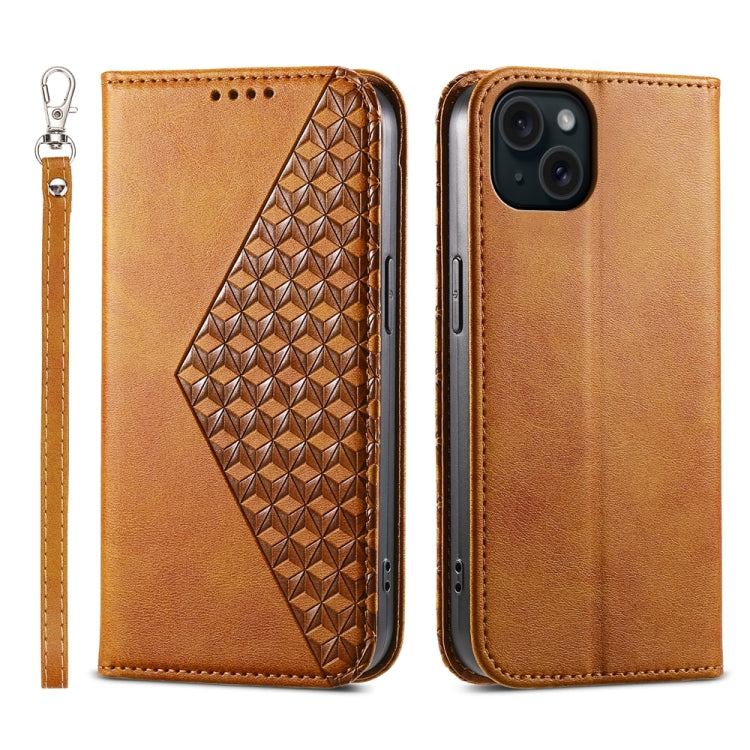 Cubic Grid Calf Texture Magnetic Leather Phone Case, For iPhone 16, For iPhone 15 Pro Max, For iPhone 15 Pro, For iPhone 15 Plus