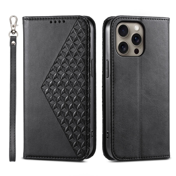Cubic Grid Calf Texture Magnetic Leather Phone Case