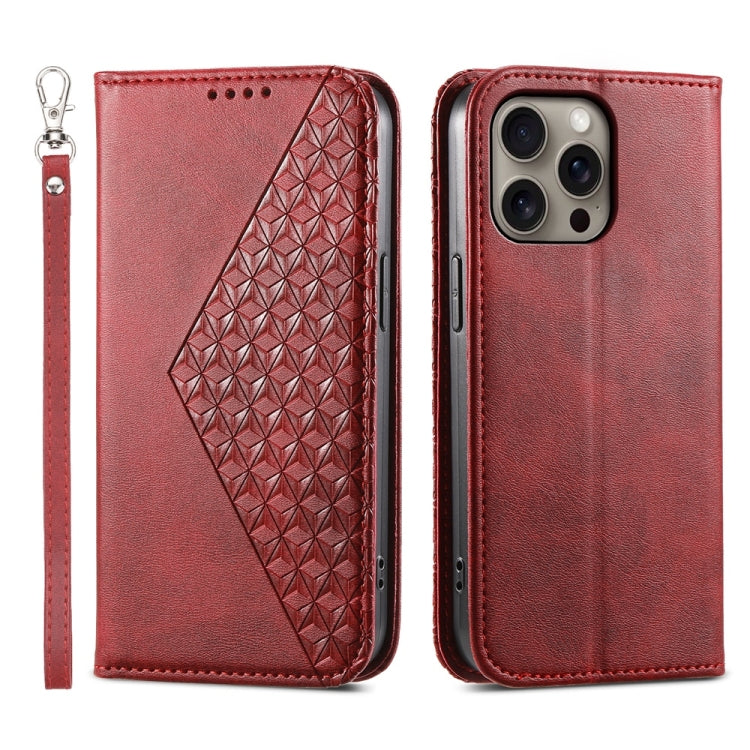 Cubic Grid Calf Texture Magnetic Leather Phone Case