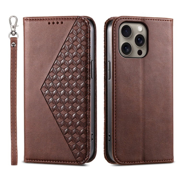 Cubic Grid Calf Texture Magnetic Leather Phone Case