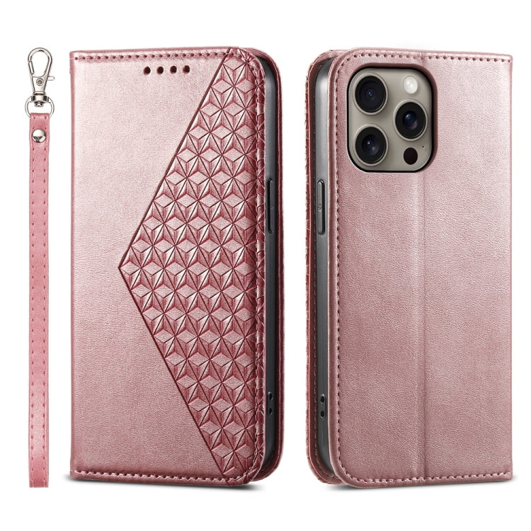Cubic Grid Calf Texture Magnetic Leather Phone Case
