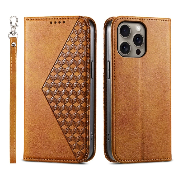 Cubic Grid Calf Texture Magnetic Leather Phone Case