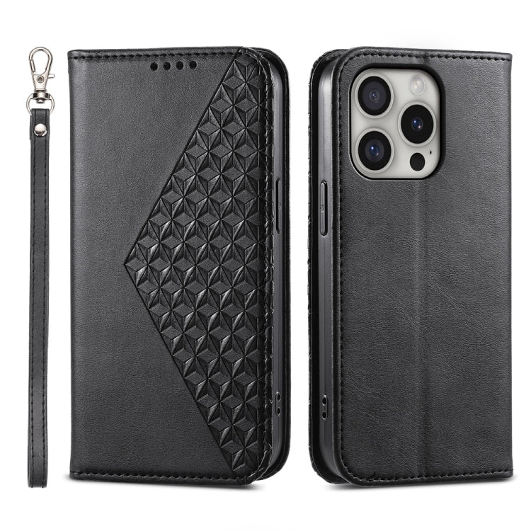 Cubic Grid Calf Texture Magnetic Leather Phone Case