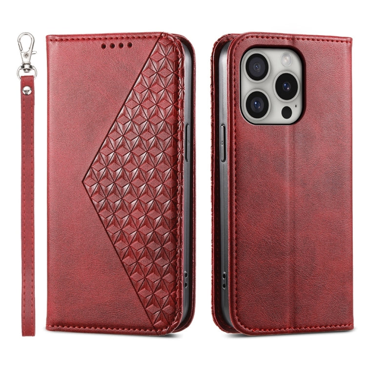 Cubic Grid Calf Texture Magnetic Leather Phone Case