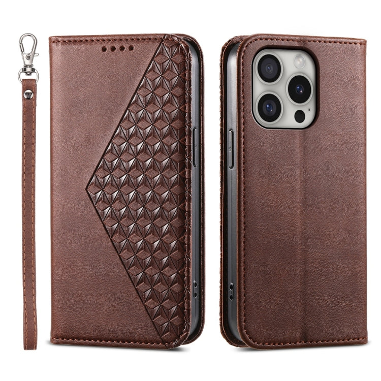 Cubic Grid Calf Texture Magnetic Leather Phone Case