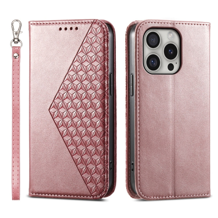 Cubic Grid Calf Texture Magnetic Leather Phone Case