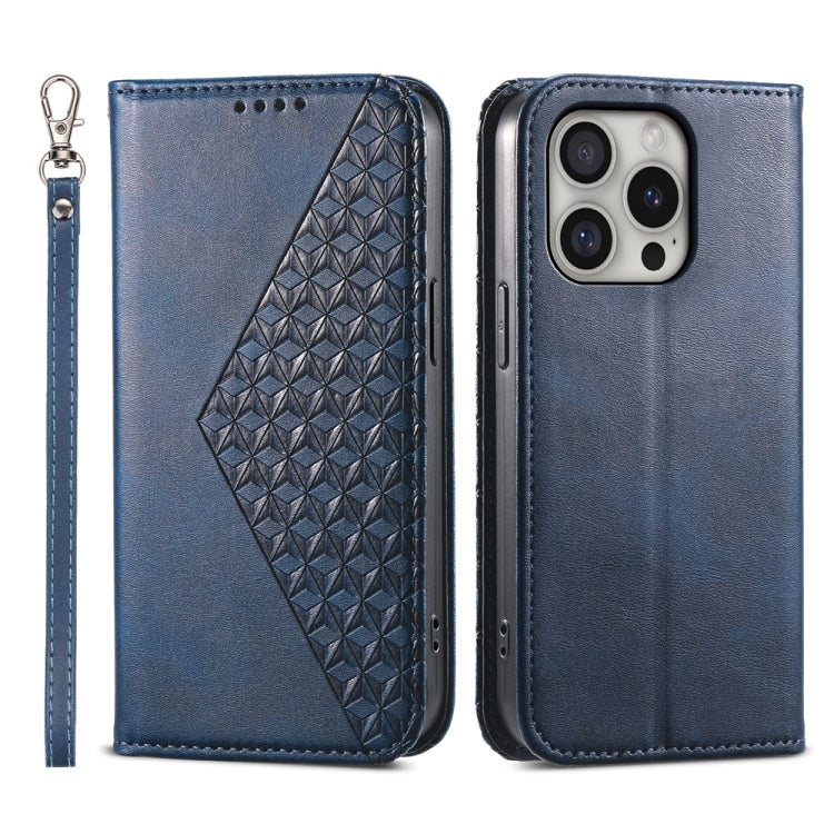 Cubic Grid Calf Texture Magnetic Leather Phone Case