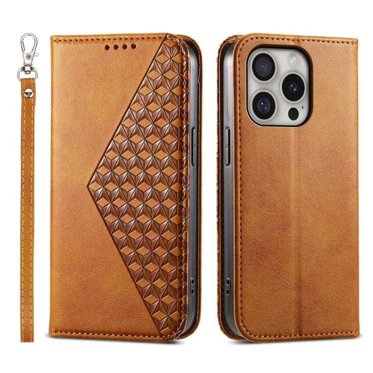 Cubic Grid Calf Texture Magnetic Leather Phone Case