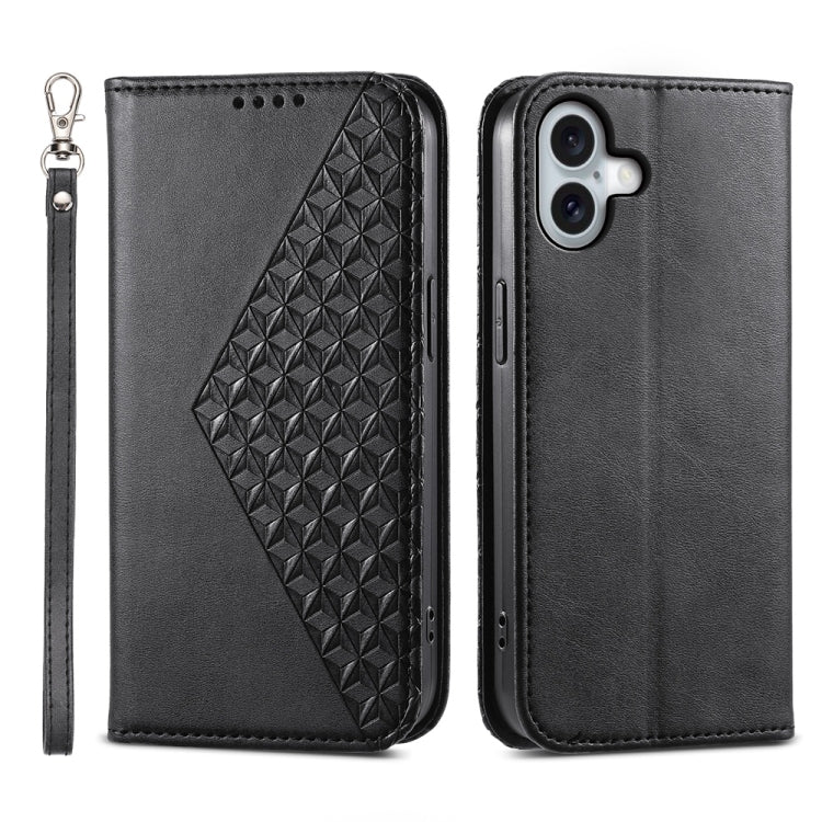 Cubic Grid Calf Texture Magnetic Leather Phone Case