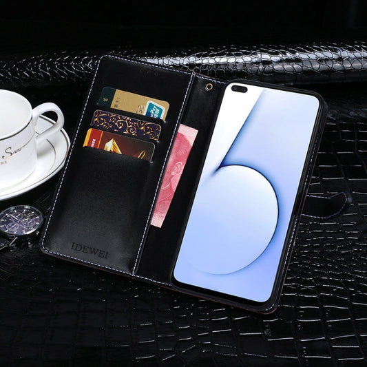 Close-up of crocodile embossed texture on idewei leather flip case for Realme phones