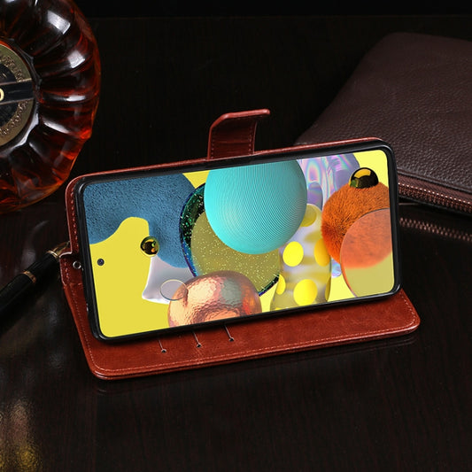 Durable flip case showcasing embossed Crazy Horse texture in rich brown finish