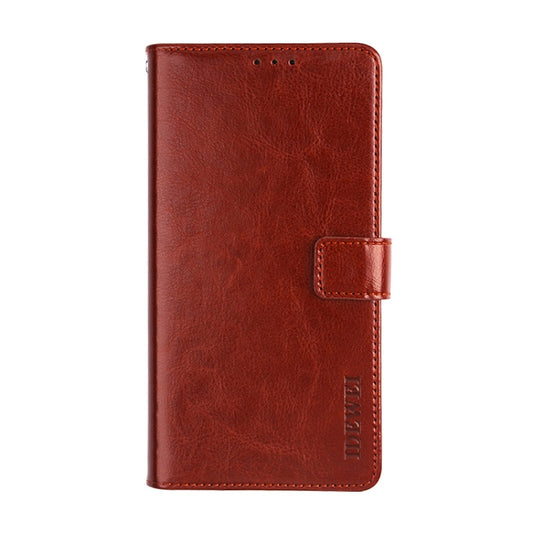 Brown textured leather wallet case featuring horizontal flip design for Huawei Y6p
