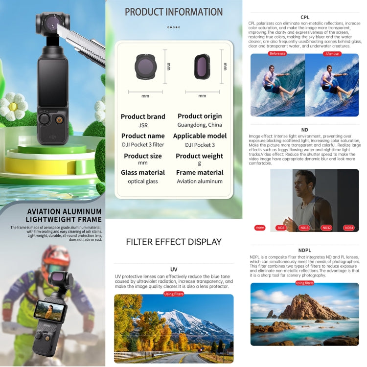 For DJI OSMO Pocket 3 JSR ZB Series Camera Lens Filter, Streak Drawing Blue, Streak Drawing Gold