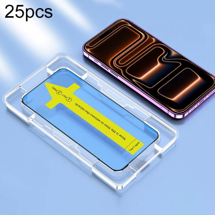 25pcs HD Fast Attach Dust-proof Anti-static Tempered Glass Film, For iPhone 18 Pro / 17 Pro, For iPhone 18 Pro Max / 17 Pro Max, For iPhone 17, For iPhone Air, For iPhone 16 Pro Max, For iPhone 16 Pro, For iPhone 16 Plus / 15 Plus, For iPhone 16 / 15  ...