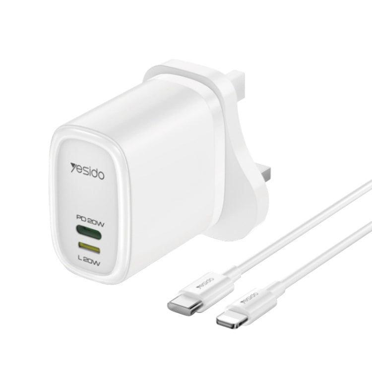 Chargeur de voyage Yesido YC43 PD 20 W USB-C / Type-C + 8 broches avec câble Type-C vers 8 broches de 1 m, prise britannique, YC43