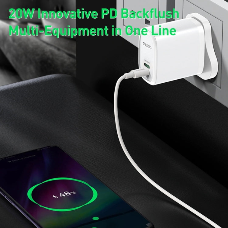 Chargeur de voyage Yesido YC43 PD 20 W USB-C / Type-C + 8 broches avec câble Type-C vers 8 broches de 1 m, prise britannique, YC43