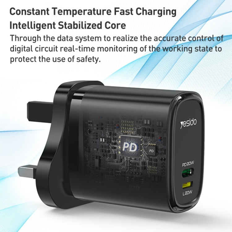 Chargeur de voyage Yesido YC43 PD 20 W USB-C / Type-C + 8 broches avec câble Type-C vers 8 broches de 1 m, prise britannique, YC43