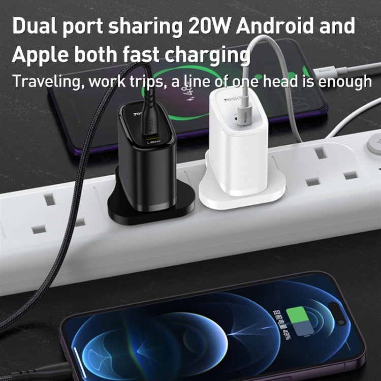 Chargeur de voyage Yesido YC43 PD 20 W USB-C / Type-C + 8 broches avec câble Type-C vers 8 broches de 1 m, prise britannique, YC43