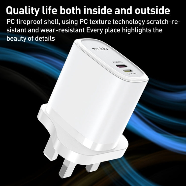Chargeur de voyage Yesido YC43 PD 20 W USB-C / Type-C + 8 broches avec câble Type-C vers 8 broches de 1 m, prise britannique, YC43