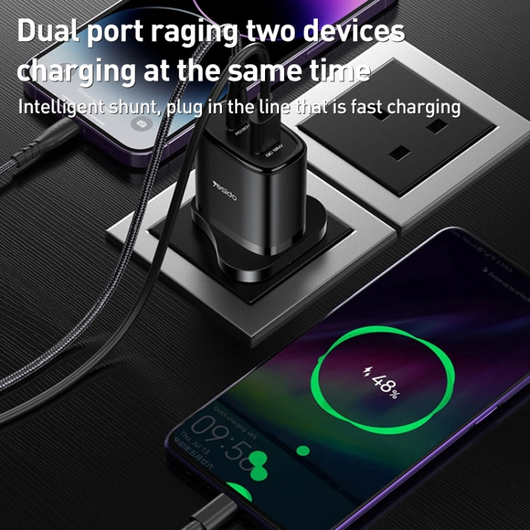 Chargeur de voyage USB-C/Type-C + USB Yesido YC46 PD20W avec câble Type-C vers 8 broches de 1 m, prise britannique, YC46