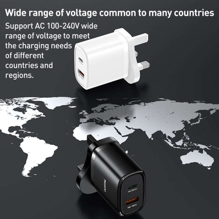 Chargeur de voyage USB-C/Type-C + USB Yesido YC46 PD20W avec câble Type-C vers 8 broches de 1 m, prise britannique, YC46